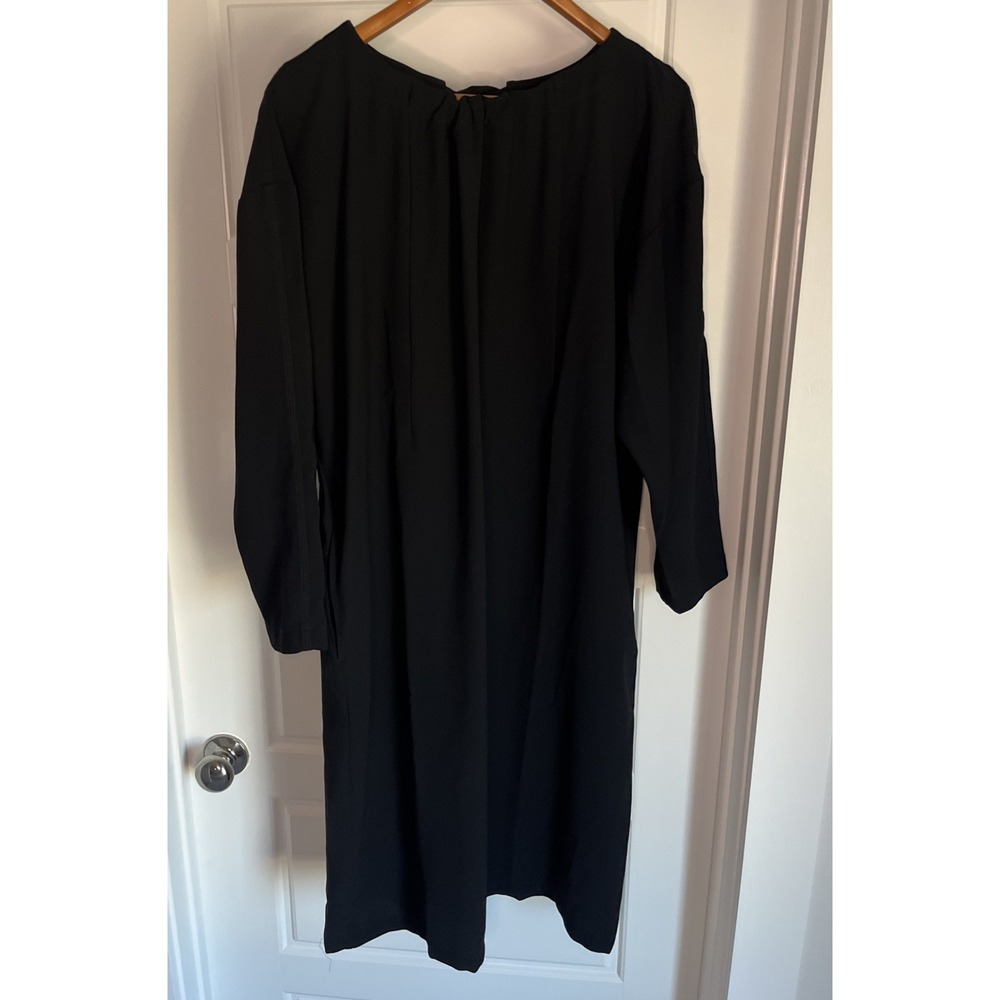 Chicos Midi Sheath Tie Back Crepe Occasion Cocktail Black Dress Sz 2/ L New Goth